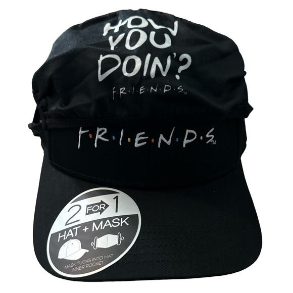 FRIENDS 2 for 1 Hat + Mask Baseball Cap Black OS Fits Most 14 Yrs & Older - Picture 1 of 8
